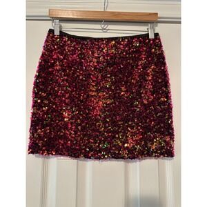 Hot & Delicious Sequin Mini Skirt Red Gold Women's M